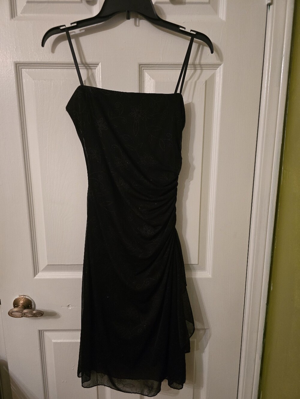 Black Ruched Spaghetti-Strap Midi Dress - Women's Evening Dress